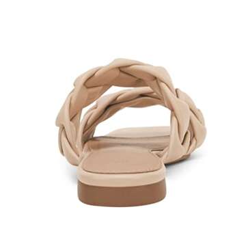 Womens Casual Summer Flat Sandals Square Open Toe Braided Slide Slippers Slip-On Comfortable Dress Sandals with Low Heel