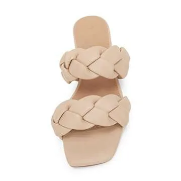 Womens Casual Summer Flat Sandals Square Open Toe Braided Slide Slippers Slip-On Comfortable Dress Sandals with Low Heel