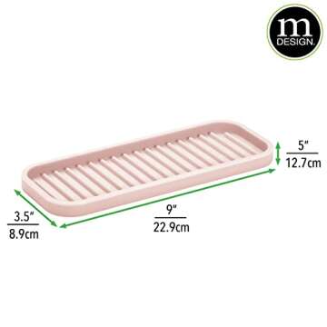 mDesign Durable Silicone Kitchen Sink Storage Organizer Tray - Holder for Sponges, Soap, Scrubbers - Ribbed Base, Quick Drying, Waterproof, Non-Slip - Linelle Collection - Light Pink