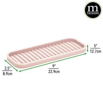 mDesign Durable Silicone Kitchen Sink Storage Organizer Tray - Holder for Sponges, Soap, Scrubbers - Ribbed Base, Quick Drying, Waterproof, Non-Slip - Linelle Collection - Light Pink