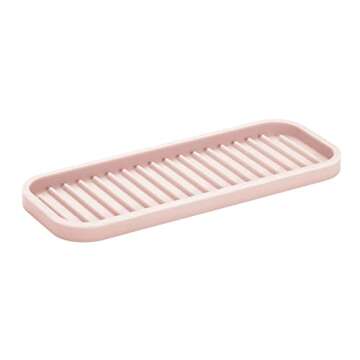 mDesign Durable Silicone Kitchen Sink Storage Organizer Tray - Holder for Sponges, Soap, Scrubbers - Ribbed Base, Quick Drying, Waterproof, Non-Slip - Linelle Collection - Light Pink