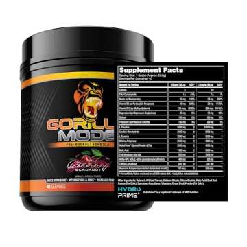Gorilla Mind Pre Workout - Massive Pumps Laser Focus Energy Power - L-Citrulline, Creatine, L-Tyrosine, Betaine, Hydroprime, Alpha-GPC, 400mg Caffeine, Huperzine A - 812g (Cherry)