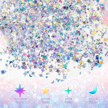 60 G/ 2.1 oz Holographic Star and Moon Table Confetti Galaxy Iridescent Metallic Glitter Foil Confet...