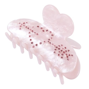 Pink Acrylic Heart Claw Clip Valentines Wedding Day Rhinestone Hair Claw 3.5" Big Strong Hold Jaw Cl...