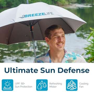 BREEZE LIFE Golf Umbrella with Fan and Mister - UV Protection