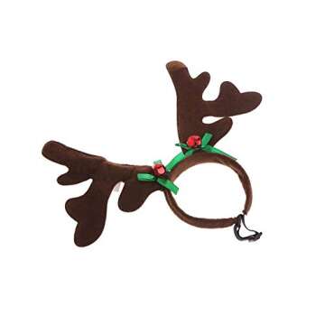 Stock Show Pet Xmas Costume Dog Reindeer Antlers Headband Pet Deer Horn Hat with Jingel Bells and Green Ribbon Decor Dog Puppy Cat Christmas Festival Party Costume Apparel Accessory Photo Props