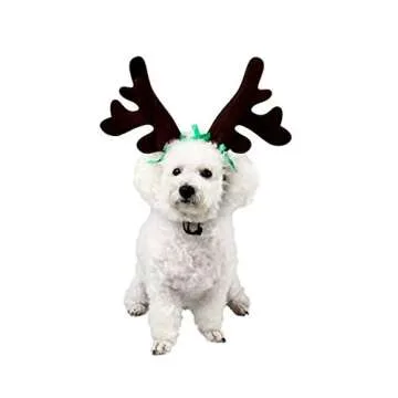 Stock Show Pet Xmas Costume Dog Reindeer Antlers Headband Pet Deer Horn Hat with Jingel Bells and Green Ribbon Decor Dog Puppy Cat Christmas Festival Party Costume Apparel Accessory Photo Props