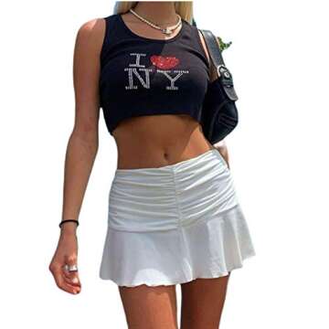 NUFIWI Women Girls Sexy Lace Mesh Skirt Ruffle Pleated Patchwork Mini Tennis Skirt Harajuku Y2K Style (B White, S)