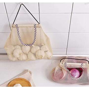 HPYNPES 2PCS Reusable Mesh Bag, Portable Produce Bags, Washable Hanging Storage Bags, Organizer Shopping Handbag for Fruit, Garlics, Onions, Potatoes