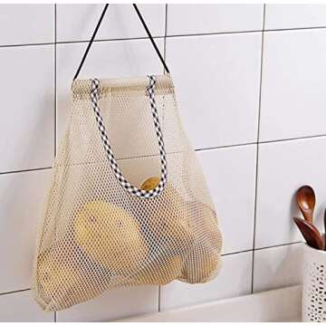 HPYNPES 2PCS Reusable Mesh Bag, Portable Produce Bags, Washable Hanging Storage Bags, Organizer Shopping Handbag for Fruit, Garlics, Onions, Potatoes