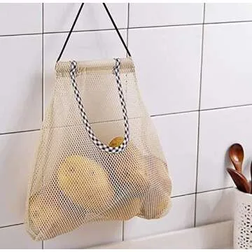 HPYNPES 2PCS Reusable Mesh Bag, Portable Produce Bags, Washable Hanging Storage Bags, Organizer Shopping Handbag for Fruit, Garlics, Onions, Potatoes