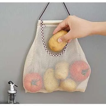 HPYNPES 2PCS Reusable Mesh Bag, Portable Produce Bags, Washable Hanging Storage Bags, Organizer Shopping Handbag for Fruit, Garlics, Onions, Potatoes