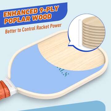 Pickleball Paddles Set of 4, Premium Wood with 4 Indoor & Outdoor Pickleball Balls and 1 Carry Bag, Pickleball Rackets with Ergonomic Cushion Grip for Beginner & Professional Gifts for Women Men Youth
