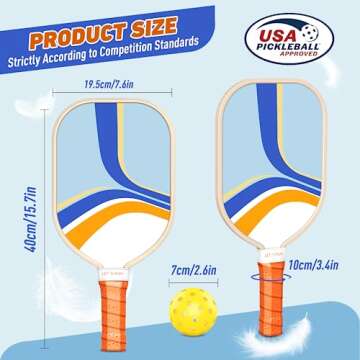 Pickleball Paddles Set of 4, Premium Wood with 4 Indoor & Outdoor Pickleball Balls and 1 Carry Bag, Pickleball Rackets with Ergonomic Cushion Grip for Beginner & Professional Gifts for Women Men Youth