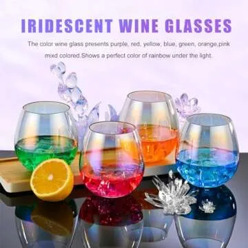 CUKBLESS Iridescent Stemless Wine Glasses Set of 4