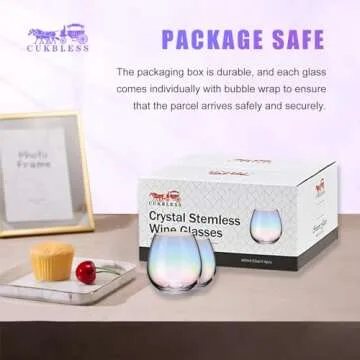 CUKBLESS Iridescent Stemless Wine Glasses Set of 4