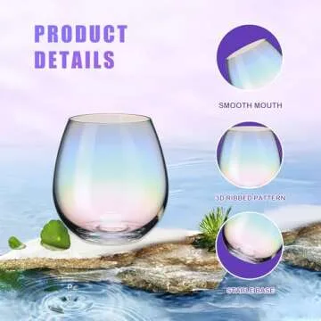 CUKBLESS Iridescent Stemless Wine Glasses Set of 4