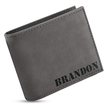 Personalized Wallets for Men, Gray - 6 Colors & 19 Font Options - Custom Engraved Leather Wallet - G...