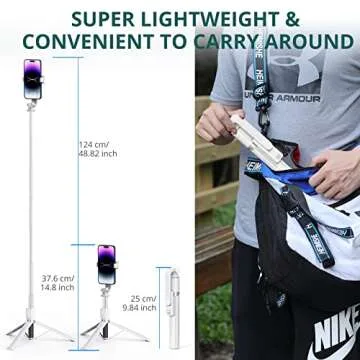 ATUMTEK 49" Selfie Stick Tripod, Stable Tripod Stand with Detachable Bluetooth Remote, Compatible with iPhone 14 Pro Max/14 Plus/14/13/12/11, GoPro, Samsung, LG, Google Smartphones, White