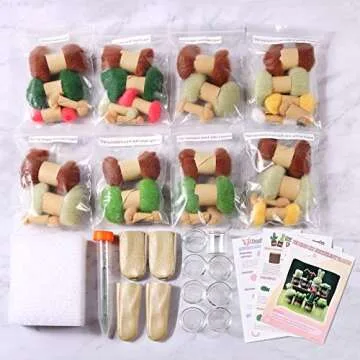 KISSBUTY Full Range of Needle Felting Kit, Cactus Wool Felted Set for Adults and Beginners Including Wool Roving for 8 Succulents, Foam Mat, Glass Pots, Needles, Finger Guards Tools Kit