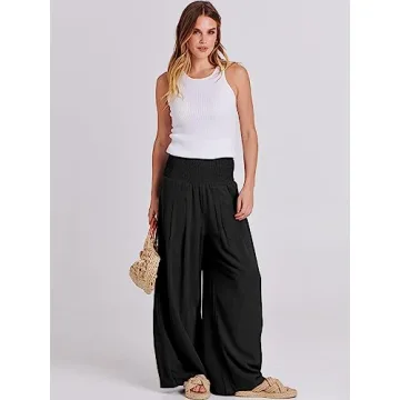 Stylish ANRABESS Women Linen Palazzo Pants for Summer