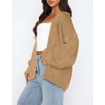 PRETTYGARDEN Womens Cardigan Sweaters 2025 Spring Fall Trendy Chunky Knit Outerwear Outfits Fashion Long Sleeve Cardigans (Khaki,Large)