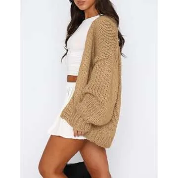 PRETTYGARDEN Womens Cardigan Sweaters 2025 Spring Fall Trendy Chunky Knit Outerwear Outfits Fashion Long Sleeve Cardigans (Khaki,Large)
