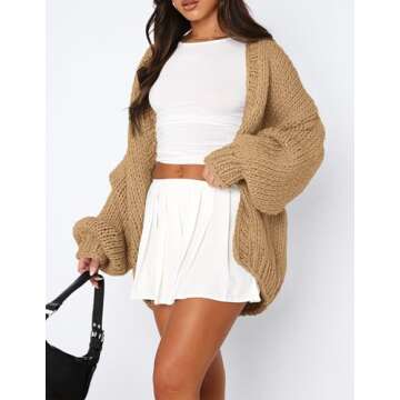 PRETTYGARDEN Womens Cardigan Sweaters 2025 Spring Fall Trendy Chunky Knit Outerwear Outfits Fashion Long Sleeve Cardigans (Khaki,Large)