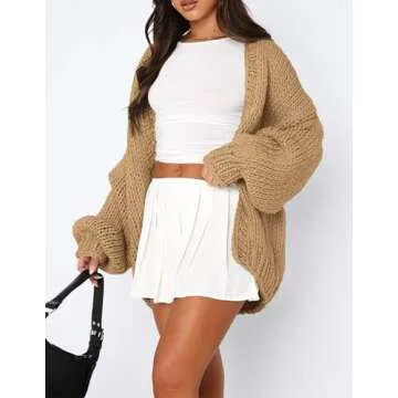 PRETTYGARDEN Womens Cardigan Sweaters 2025 Spring Fall Trendy Chunky Knit Outerwear Outfits Fashion Long Sleeve Cardigans (Khaki,Large)