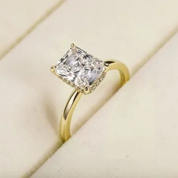 EAMTI Radiant Cut 3CT Sterling Silver Engagement Ring