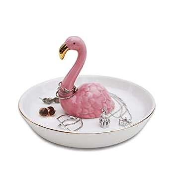 mono living Ceramic Flamingo Ring Holder Dish, Jewelry Tray, Ring Dish, Pink Trinket Rack, Tropical Decor Gifts, Christmas Thanksgiving Birthday Gift for Women Girl