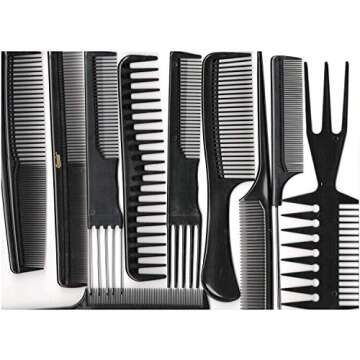Annie Professional Comb Set - 10 Assorted Combs in Black