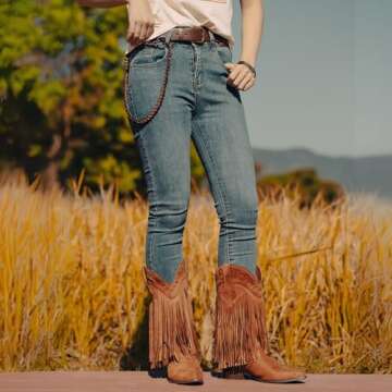 SheSole Women's Fringe Western Cowboy Boots Wide Calf Cowgirl Brown US 8