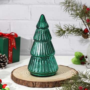Christmas Tree Shaped Scented Candle Gift, Winter Holiday Mercury Green Glass Tree Candle, 8oz