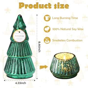 Christmas Tree Shaped Scented Candle Gift, Winter Holiday Mercury Green Glass Tree Candle, 8oz