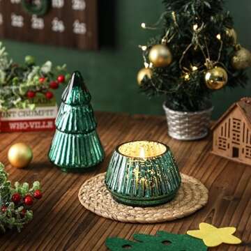 Christmas Tree Shaped Scented Candle Gift, Winter Holiday Mercury Green Glass Tree Candle, 8oz
