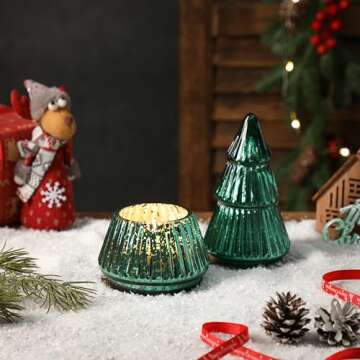 Christmas Tree Shaped Scented Candle Gift, Winter Holiday Mercury Green Glass Tree Candle, 8oz