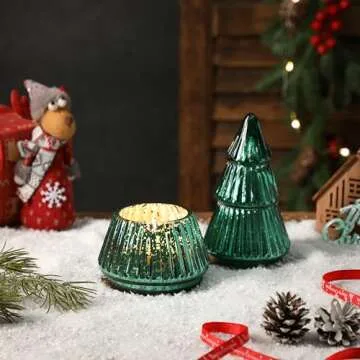 Christmas Tree Shaped Scented Candle Gift, Winter Holiday Mercury Green Glass Tree Candle, 8oz