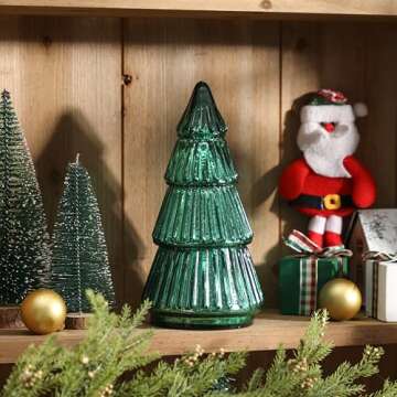 Christmas Tree Shaped Scented Candle Gift, Winter Holiday Mercury Green Glass Tree Candle, 8oz