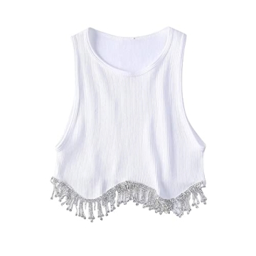Stylish Rhinestone Trim Crop Tank Top for Women