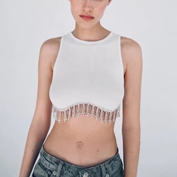 Stylish Rhinestone Trim Crop Tank Top for Women