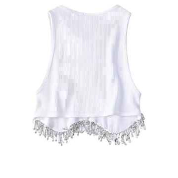 Stylish Rhinestone Trim Crop Tank Top for Women