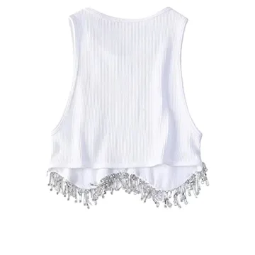 Stylish Rhinestone Trim Crop Tank Top for Women