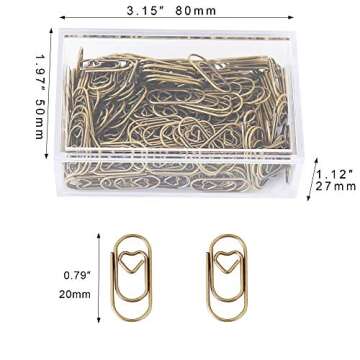 200 Pcs Small Paper Clips Love Heart Shaped Paperclips Stainless Steel in Tinplate Paper Clips Holder for Office School Home Desk Organizers