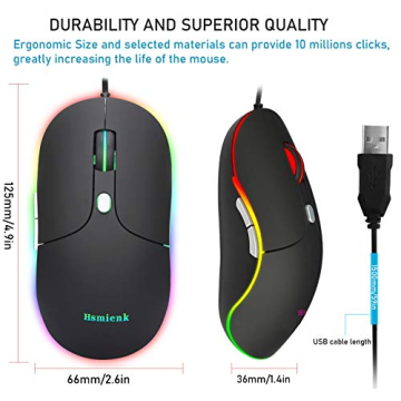 Wired USB Mouse with LED Backlight, 3200 DPI and Comfort