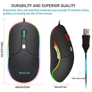 Wired USB Mouse with LED Backlight, 3200 DPI and Comfort