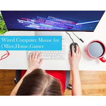 Wired USB Mouse with LED Backlight, 3200 DPI and Comfort