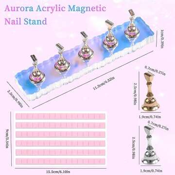 ANGNYA 2 Set Nail Stand, Aurora Nail Holder for Painting Nail Stand for Press on with 96 Pcs Reusabl...