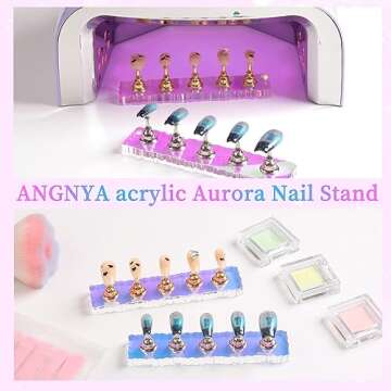 ANGNYA 2 Set Nail Stand, Aurora Nail Holder for Painting Nail Stand for Press on with 96 Pcs Reusable Sticky Putty Nail Display Stand Nail Hand Practice Magnetic Nail Art Tools for Homes and Salons