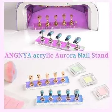ANGNYA 2 Set Nail Stand, Aurora Nail Holder for Painting Nail Stand for Press on with 96 Pcs Reusable Sticky Putty Nail Display Stand Nail Hand Practice Magnetic Nail Art Tools for Homes and Salons
